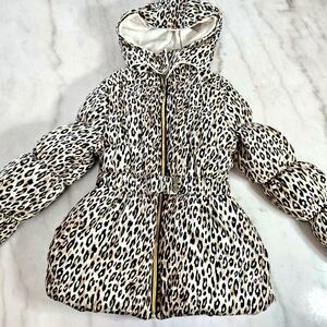 Pink Platinum Leopard Print Puffer Jacket with Hood - Size 7/8